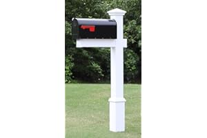 4Ever Products The Homestead Mailbox with Post Included, Black Metal Mailbox with White Vinyl Post Combo, Complete System