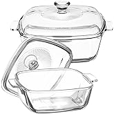 2 Set Glass Casserole Dish with Lid, Square Glass Baking Dishes for Oven Microwave, 0.8 Qt and 1.5 Qt Small Casserole Dish Cl
