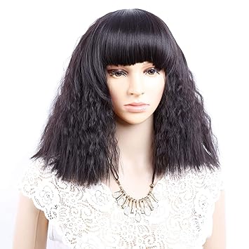 Amazon Com Short Fluffy Bob Wig Kinky Straight Hair Wigs With