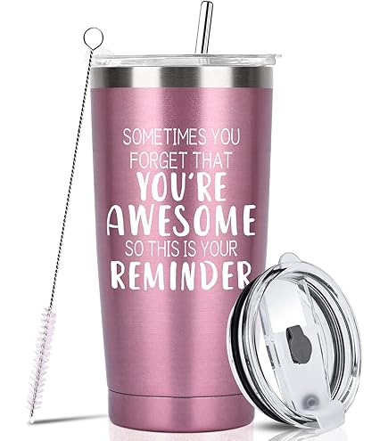 Sometimes You Forget You're Awesome Tumbler - 22oz Insulated Purple Cup With 2 Lids & Straw, Perfect Inspirational Gift For Women