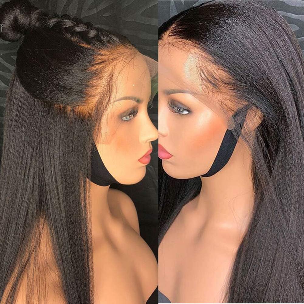 MsGem Yaki Straight Human Hair Lace Front Wigs for Black Women 12 inch Mongolian Human Hair Wigs Pre plucked With Baby Hair Glueless Wig 150% Density
