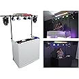 Rockville ROCKBOOTH TRUSS 2-Tier DJ Booth Table Facade with 8ft 220lb Lighting Truss, Fire-Retardant Scrims, Cable Management, Quick Setup, for Mobile DJs and Event Planners
