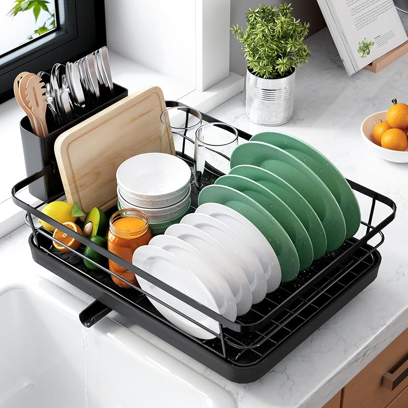 Kitsure Dish Drainer Rack Space-Saving Stainless Steel Black Large