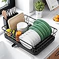 Kitsure Dish Drying Rack for Kitchen Counter, 12''W x 15.5''L, Black | Stainless Steel Sink Organization, Cutlery Holder, Hom
