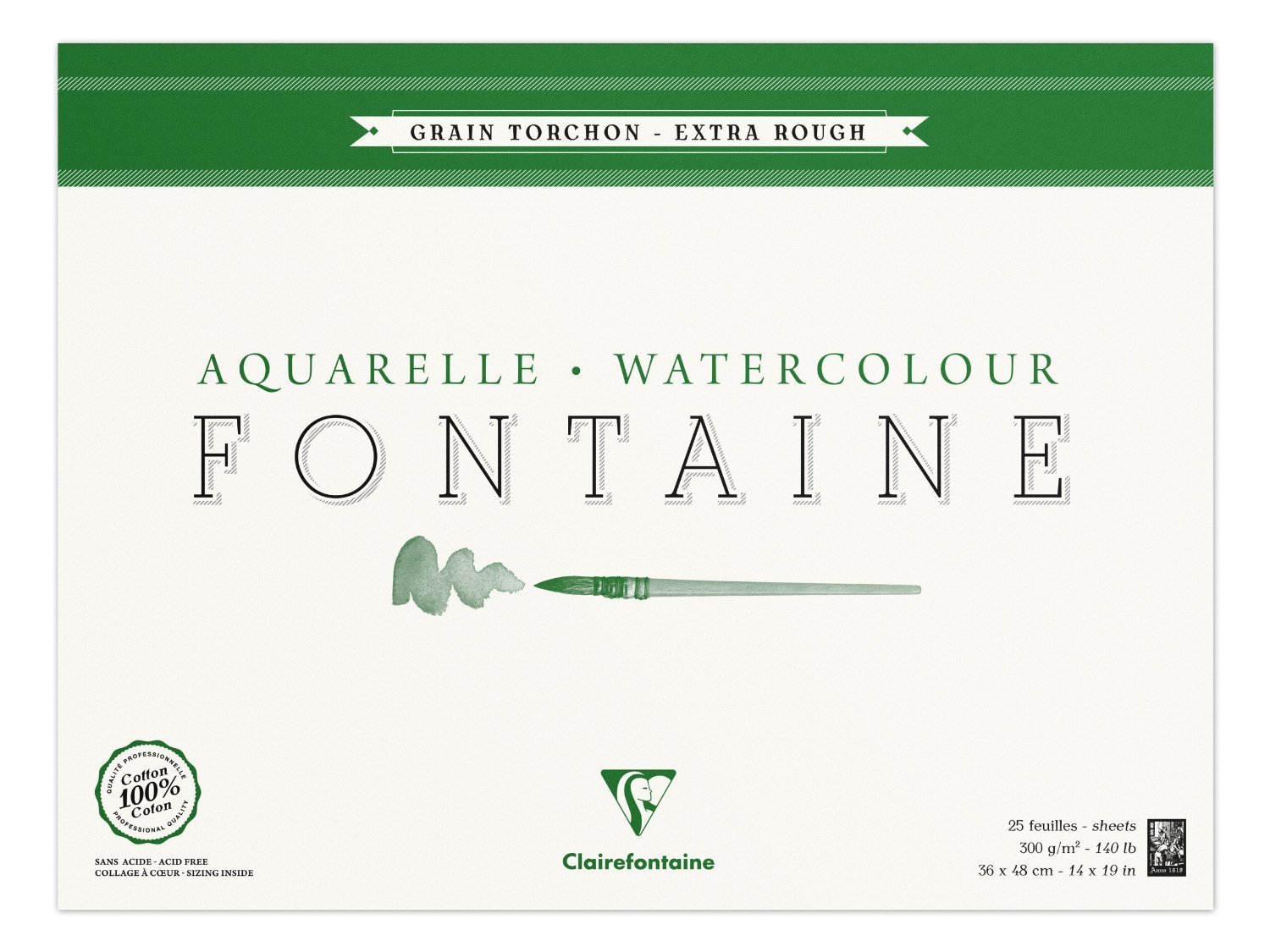 Clairefontaine - Ref 96431C - Fontaine Extra Rough Watercolour Glued Pad (25 Sheets) - 36 x 48cm Size, 300gsm Paper - Suitable for Watercolour Artwork — image 1