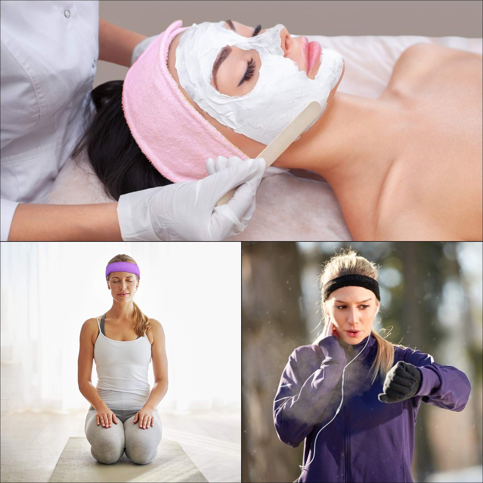 TAZEMAT 6 Pieces Spa Facial Headband Cosmetic Terry Cloth Hair Band Stretch Make Up Head Wraps With Magic Tape Face Washing Bath Adjustable Yoga Sports Soft Washable Women Girls