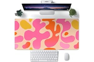 CYZFF Pink Desk Mat Modern Abstract Large Mouse Pad XXL Cute Pink Desk Pad Keyboard Mat, Desk Accessories for Women Office Decor, Extended Mousepad 31.5''X15.7'' Non-Slip Rubber Base with Stitched Edges