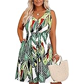 Holipick Women's Plus Size Summer Dresses for Women Casual Dress with Pockets A-Line Swing Button Down Sleeveless V Neck