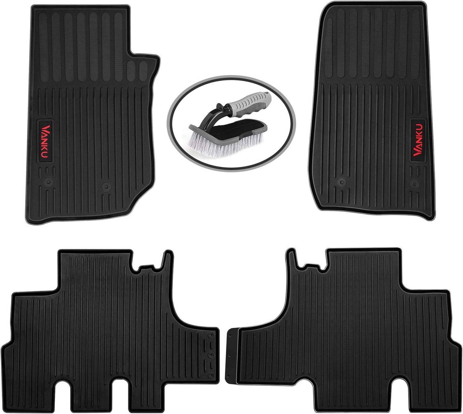 Vanku All Weather Floor Mats for Cars Fit Jeep Wrangler 4-Door 2010-2017 Floor Liners Full Set 4 Pieces, Free Brush Included