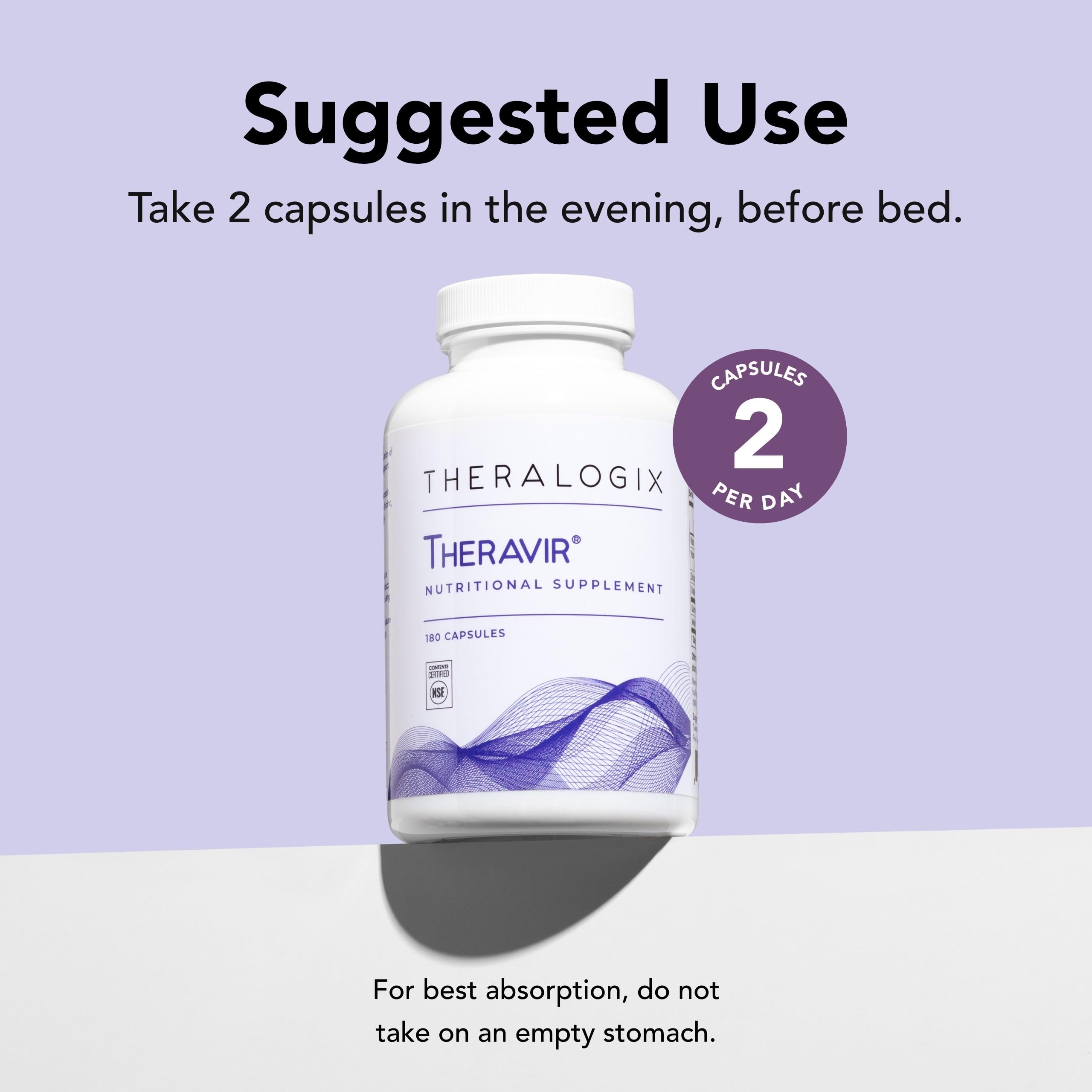 Theralogix Theravir Immune Support Supplement - 90-Day Supply - Immune Support Supplement for Women & Men - Includes Vitamin D3, Vitamin C, Zinc, Quercetin & Melatonin - NSF Certified - 180 Capsules