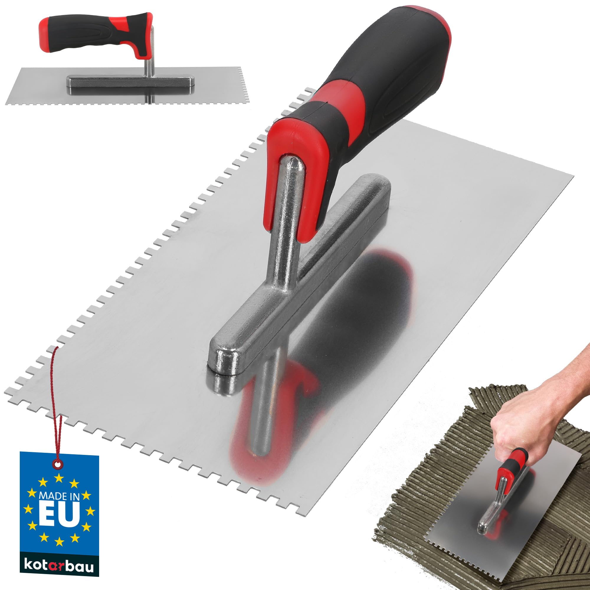 KOTARBAU® Stainless Steel Smoothing Trowel 270 x 128 mm with 4 x 4 mm Teeth for Laying Tiles, Modern Style, Silver