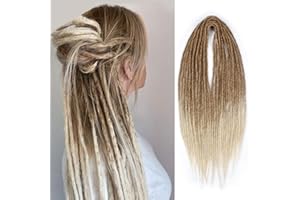 Sangtok 15pcs Double Ended Dreadlock Extensions, 24 inch Ombre Light Brown to Blonde Thin 0.6cm Fake Dreads Extensions, DE Sy
