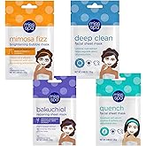 MISS SPA Face Mask Skin Care Set for Women, Deep Clean Face Mask, Quench, Mimosa fizz, Bakuchiol Facial Sheet Mask, Anti-Aging, Anti-Wrinkle, Hydrating Face Mask Skin Care, 4-Pack