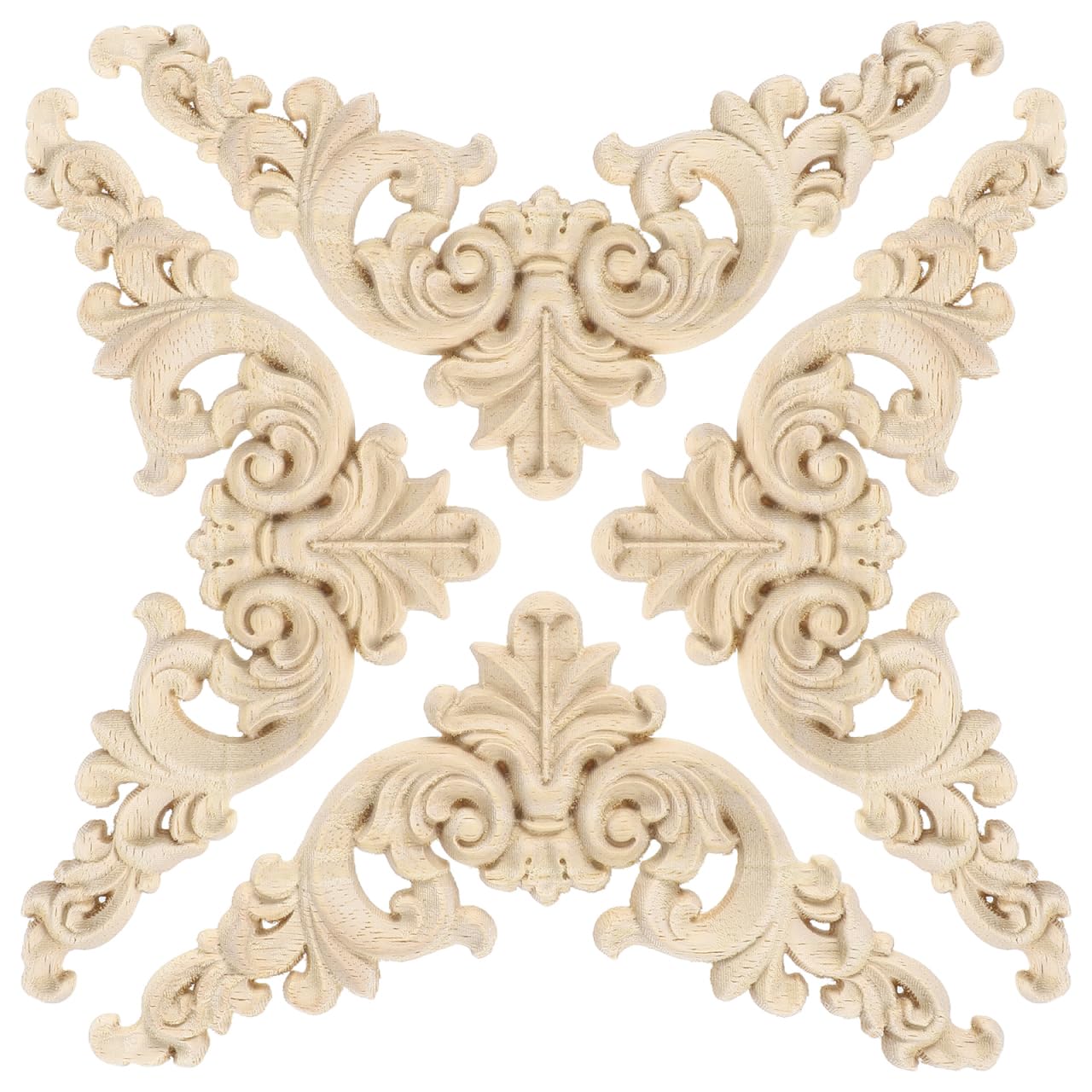 VOSAREA Wood Carved Corner, Wood Carving Ornament, Cabinet Furniture, Wall Corner Decoration Ornament, 4 Pieces