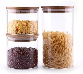 ComSafGlass Storage Jars with Lids Set of 3 - High Borosilicate Glass Airtight Kitchen Food Canisters Cylinder Clear Preserving Seal Containers with Lid Canning Cereal Spice (500ml/650ml/1272ml)