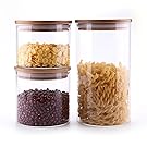 T4U High Borosilicate Glass Cylinder Airtight Canisters, 17/22/43oz Glass Food Flour Storage Container Jar with Sealing Bamboo Lid Set of 3