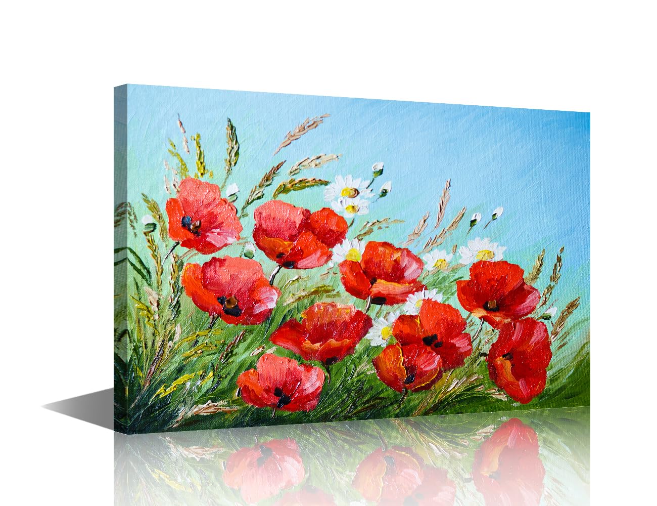 Canvas Wall art Flowers Oil Painting Prints Red Poppies in the Field Painting Flower Wall Art Artwork for Bathroom Bedroom Living Room Home Decoration Framed Ready to Hang 12x18 in — image 1