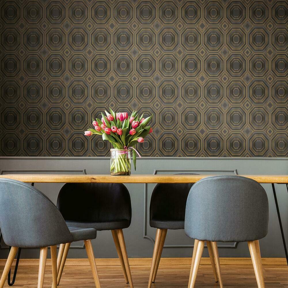 RoomMates RMK11324WP Bees Knees Black Metallic Peel and Stick Wallpaper