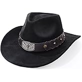 SANSTHS Cowboy Hats for Men Women Cowgirl Hat Wide Brim Felt Hats Western Leather Cowboy Hats for Lover