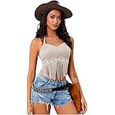 BEAUDRM Women's Y2K Fringe Western Tops Halter Tassel Cowgirl 70s Hippie Top