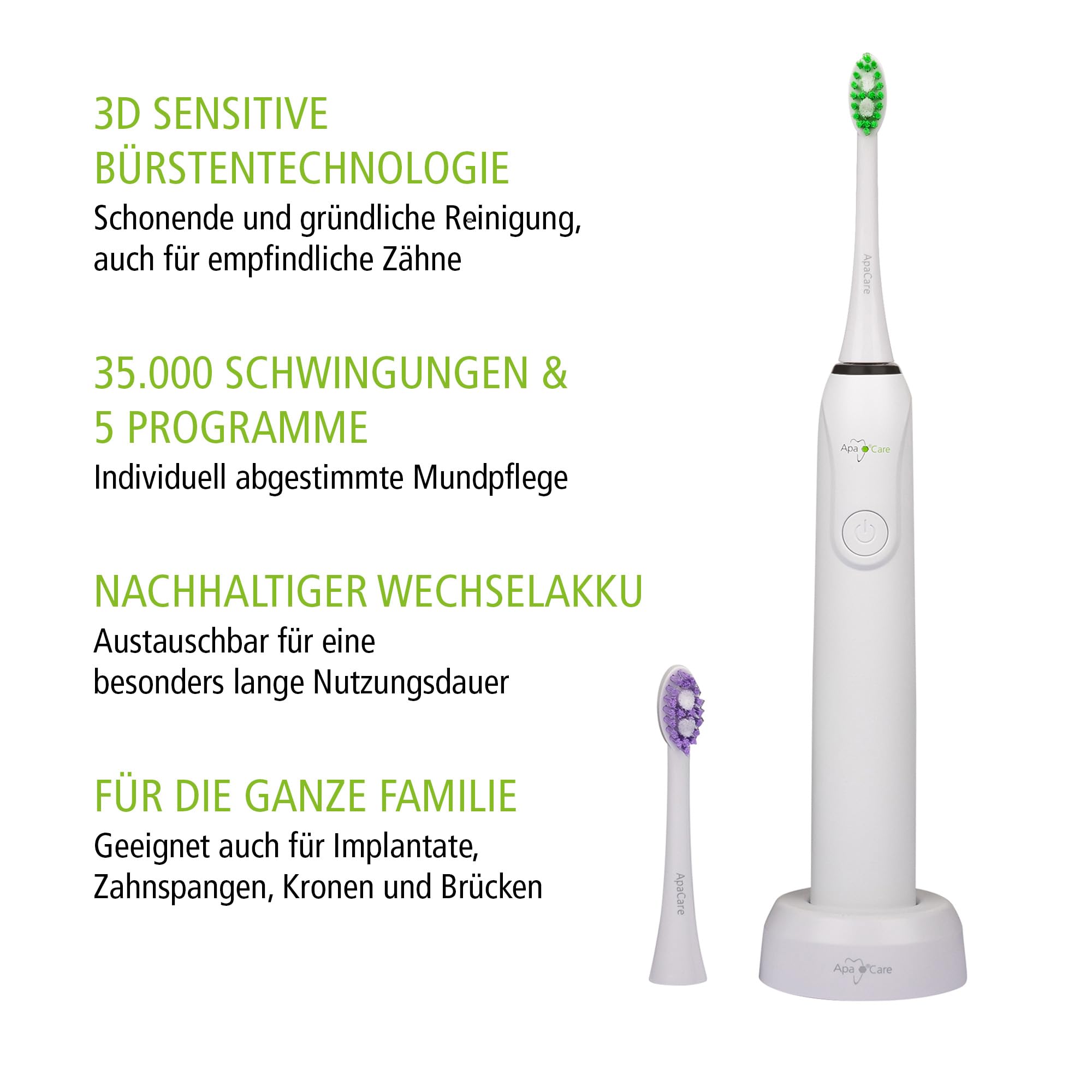 ApaCare Sonic Change Schallzahnbürste mit Wechselakku & 3D-Bürste 3