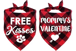 STMK 2 Pack Valentine’s Day Dog Bandanas, Valentines Dog Bandanas Scarf Dog Valentines Bandana for Medium Large Dogs Pets (Large, Free Kisses & Mommy's Valentine)