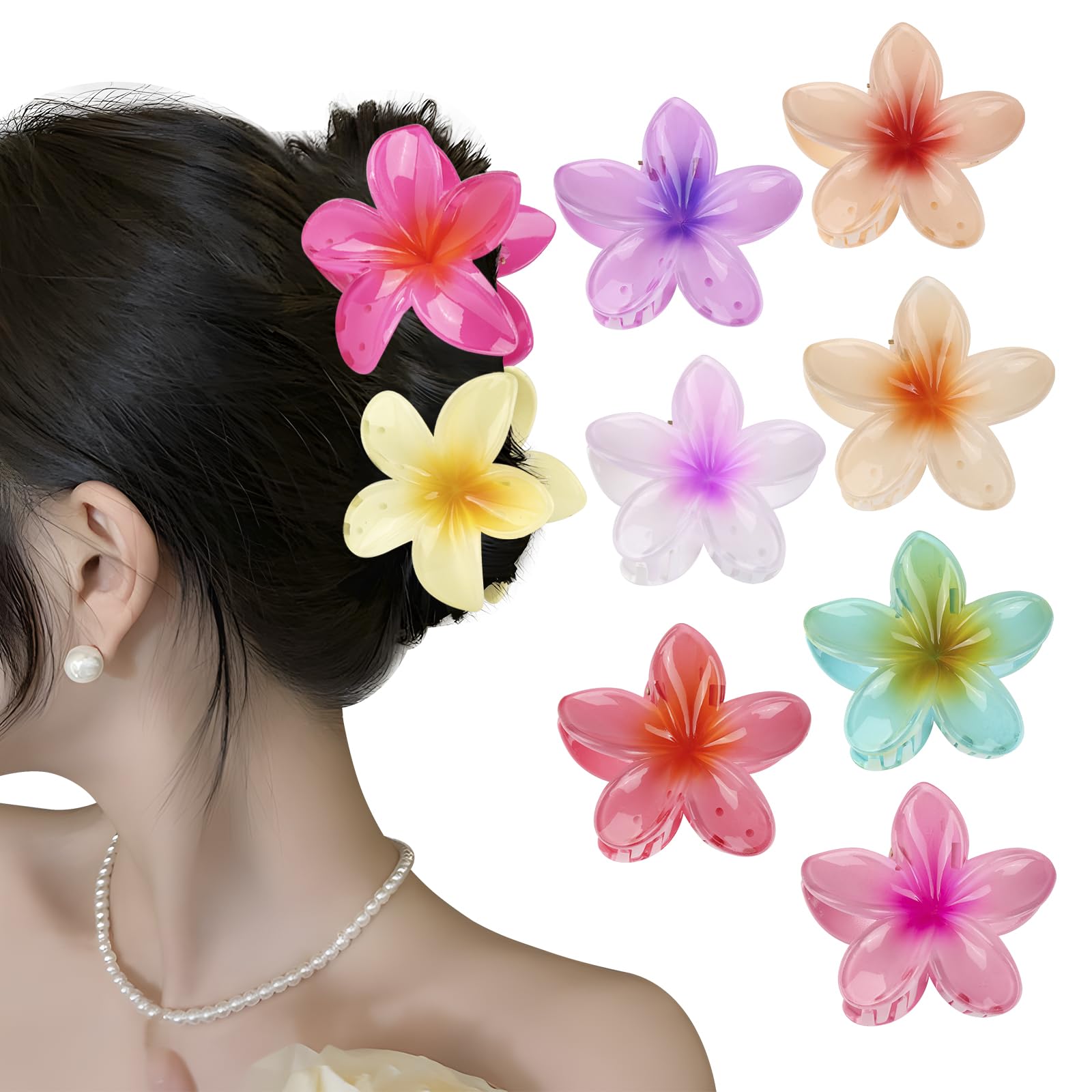 9 Pcs Flower Hair Clips, Non Slip Flower Claw Clips Acrylic Strong Hold Hair Claw Large Hair Clip Cute Claw Clips for Medium Thick Hair, Women and Girls Straight, Curly