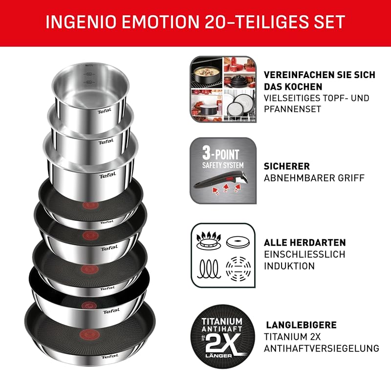 Ingenio Emotion 20-tlg. Topf und Pfannenset abnehmbarer Griff