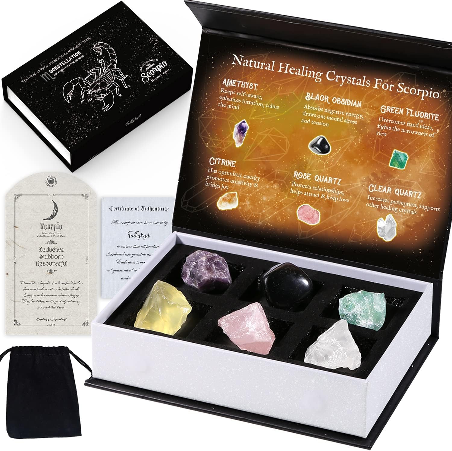 Indoor Fountains & Accessories - Scorpio Zodiac Crystals, Healing Stones Gifts for Women Girls, Spiritual Astrology Gifts for Women, Healing Crystals Gifts for Beginners, Birthday Gifts for Sisters Mom Daughters Friends