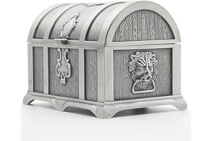 AVESON Rectangle Vintage Metal Treasure Chest Trinket Jewelry Box Gift Box Ring Case for Girls Ladies Women, Medium, Tin Color