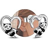 Sterling Silver Heart Panda Stud Earrings - Hypoallergenic, Lightweight, Cute Animal Earrings for Women & Teens