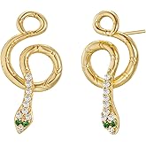 OSIANA Snake Drop Earrings for Women, 14K Gold Plated Teardrop Dangle Design Cubic Zirconia Handmade Jewelry Coil Spiral Style