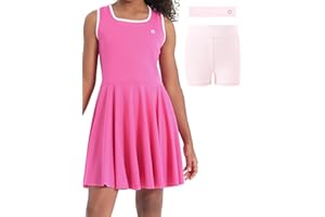 PATPAT Girls Tennis Dress Set, Athletic Dress with Headband & Bamboo Viscose Shorts with Pocket, Outfit for Golf Dance School