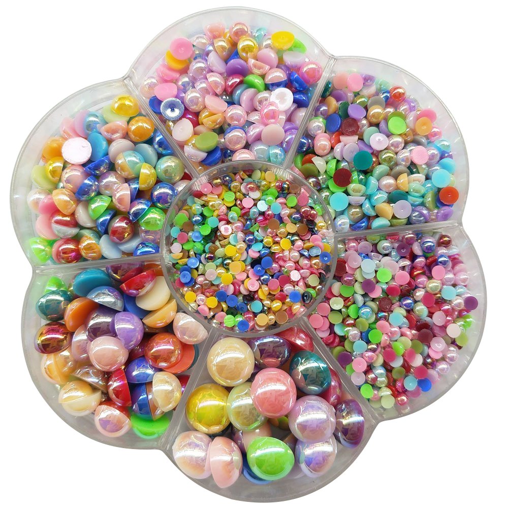 Chenkou Craft 3000PCS 1 Box Gold Round Flatback Half Pearls Bead Loose Beads Gem (Half Ball/Bright Color)