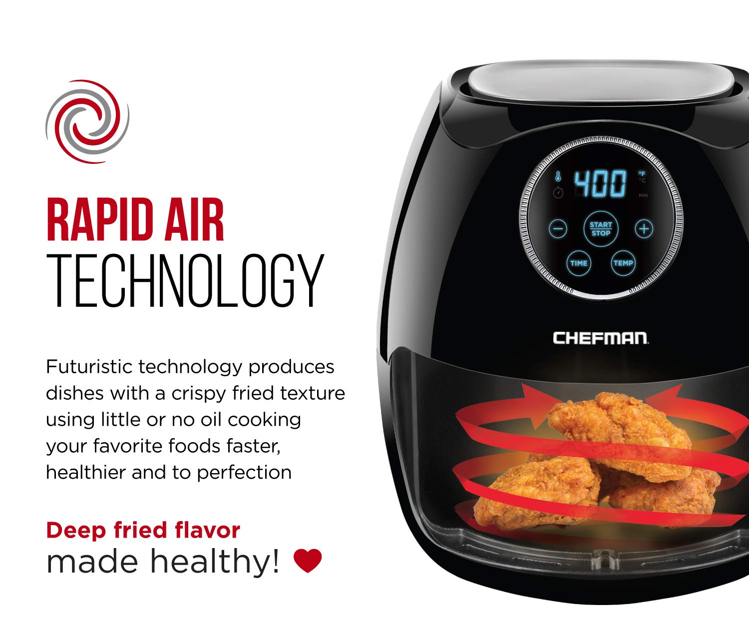 Chefman Digital 6.5 Liter/6.8 Quart Air Fryer with Space Saving Flat