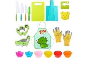 Fingertip WD 18 Pcs Kitchen Tools for Toddlers Cooking, Kids Cooking Sets for Real Cooking with Plastic Children Safe Knives Crinkle Cutter Kids Cutting Board