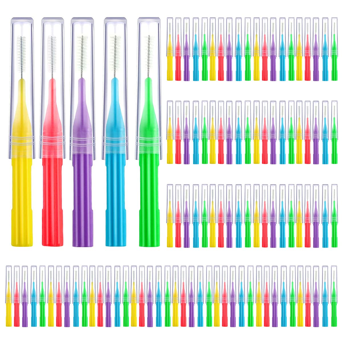 WANGCL 100 Pieces Braces Brush for Cleaner Interdental Brush Flossing Head Oral Hygiene Flosser 360° Bendable Tooth Cleaning Tool (Blue Green Red Purple Orange)