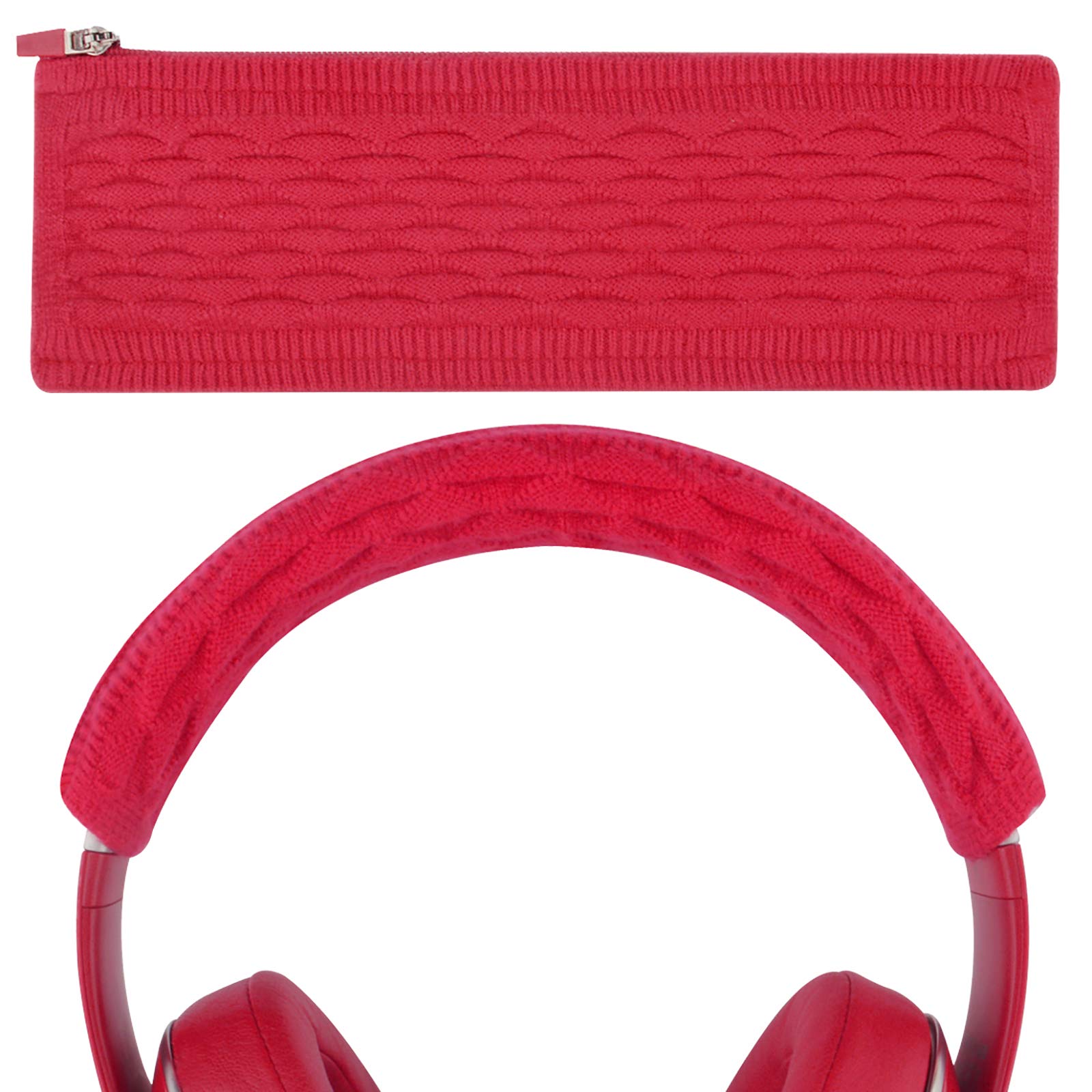 Geekria Knit Fabric Headband Cover Compatible with Beats Studio Pro/ Studio3/ Solo4/ Solo3/ Solo2.0, Bose QC45/ QC35II/ QC25 Headphones, Replacement Repair Part, Easy DIY Installation (Red)