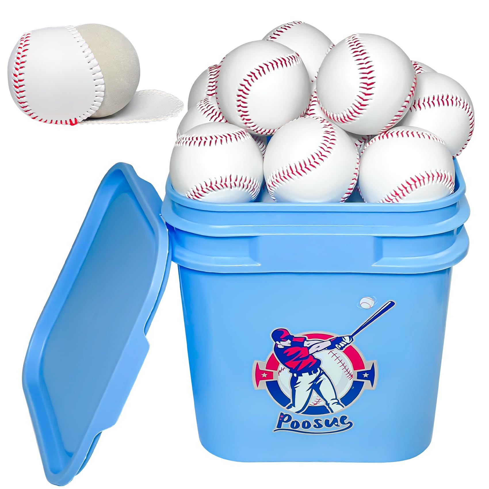 Photo 1 of Poosue Youth 8U T-Ball Safety Baseballs - Reduced Impact Soft Practice Balls for Kids, League Play & Training Drills (Bucket of 24, Unmarked for Autographs, Hitting, Batting, Fielding)