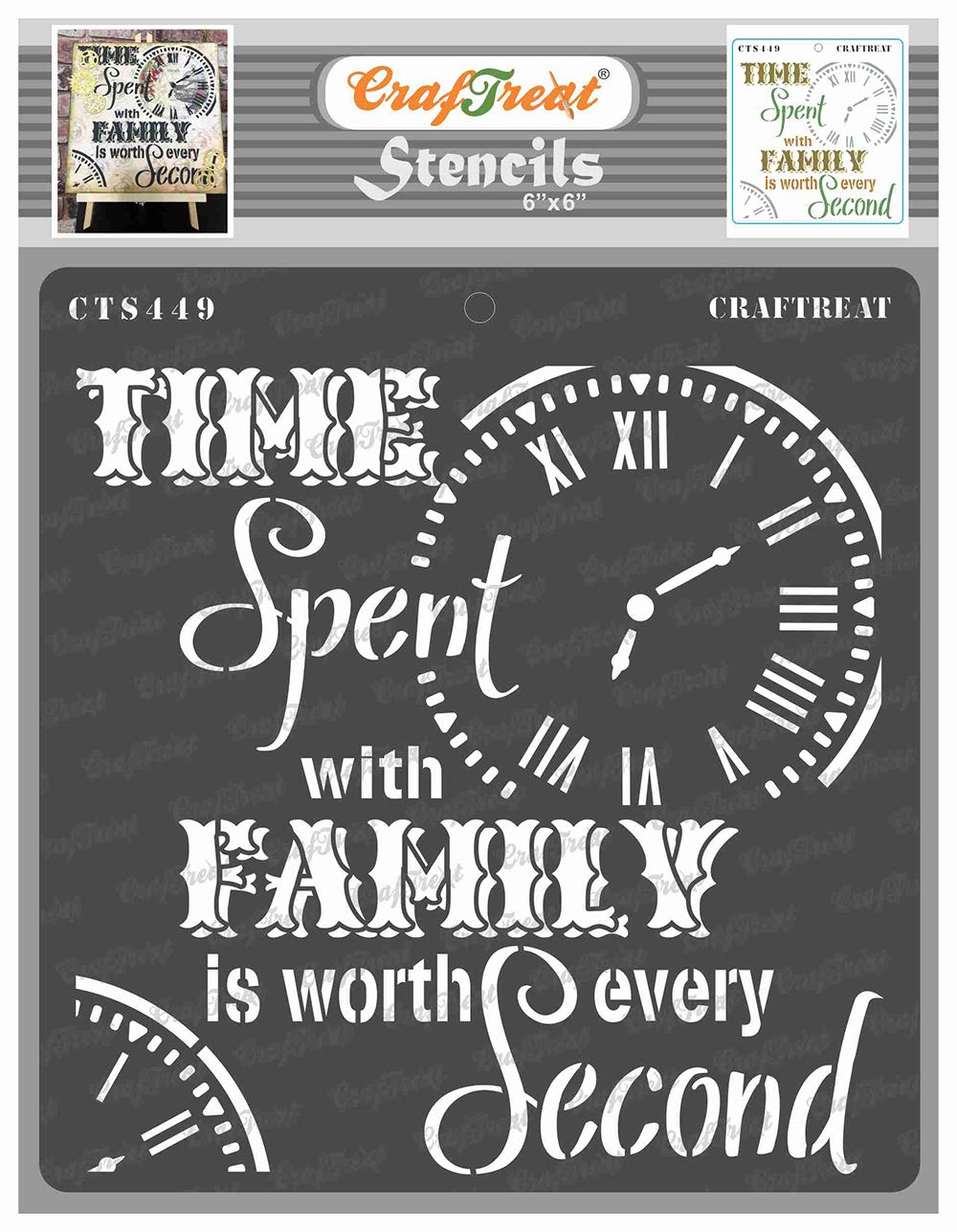 CrafTreat Reusable Quote Stencils for Painting on Wood, Canvas, Paper, Fabric, Floor, Wall and Tile - Time -6x6 Inch - DIY Art and Craft Stencils - Stencils for Painting on Wood