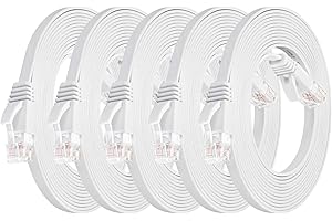 Cat6 Ethernet Cable 10 ft 5 Pack White with Free Cable Clips - Ikerall RJ45 Flat Ethernet Patch Cable Internet Wire 10 Feet(3