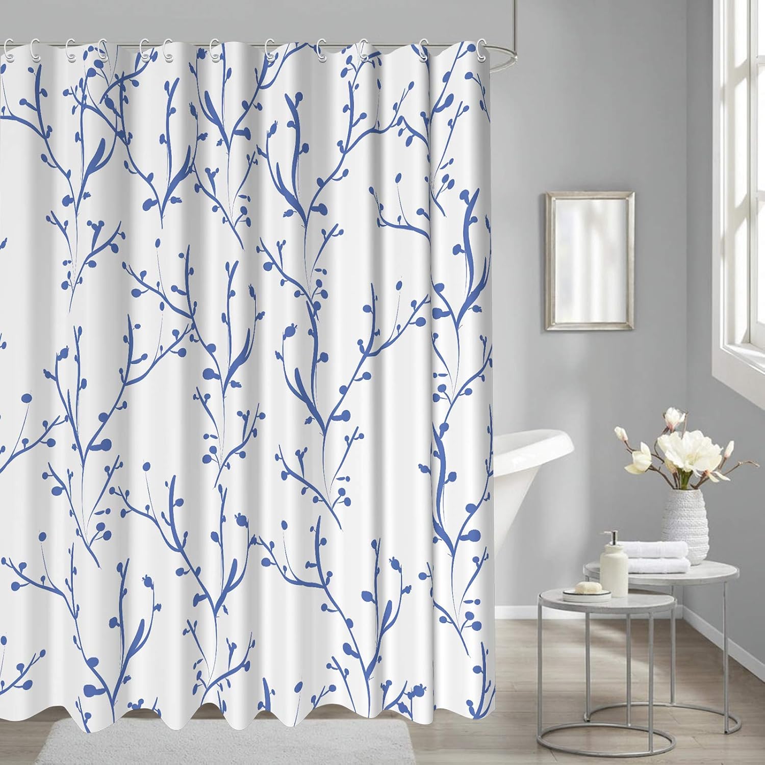 Branch Shower Curtain Blue Forest Tree Branch Print