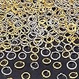 200PCS Double Hole Round Frames Links Connectors Gold & Silver Brass Ring Shaped Metal Two Hole Circle Beads Frame for DIY Beading & Jewelry Making (2 Sizes-8/10 mm)