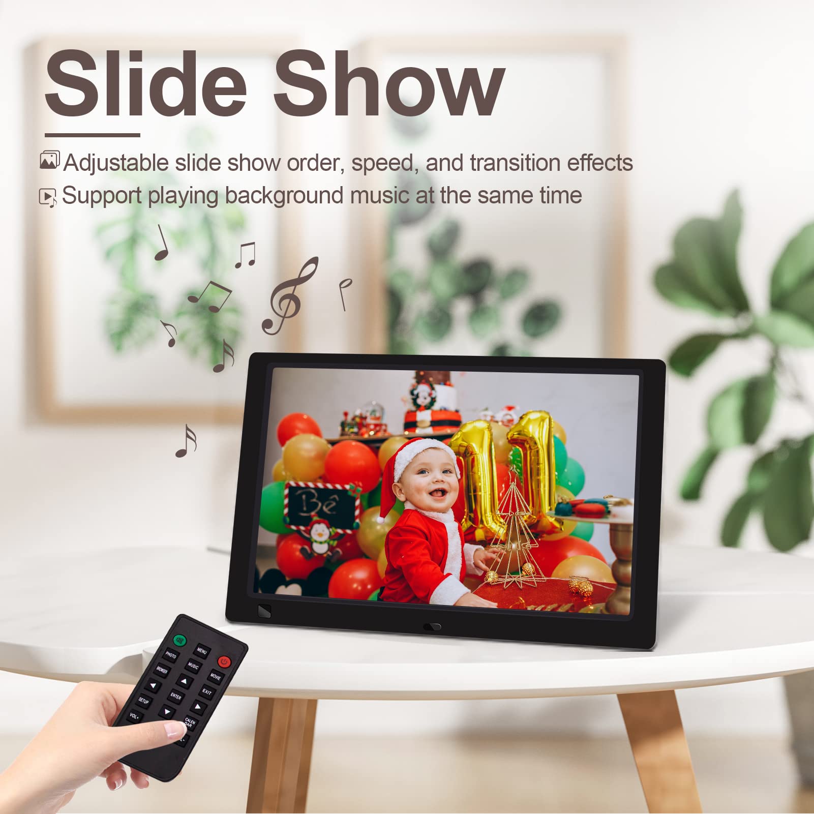 10.1 Inch Digital Picture Frame with 32GB USB Flash Drive, KECAG 1920x1080 HD IPS Screen Digital Photo Frame, Motion Sensor, Video, Music, Share Moments via SD Card or USB, with Remote Control