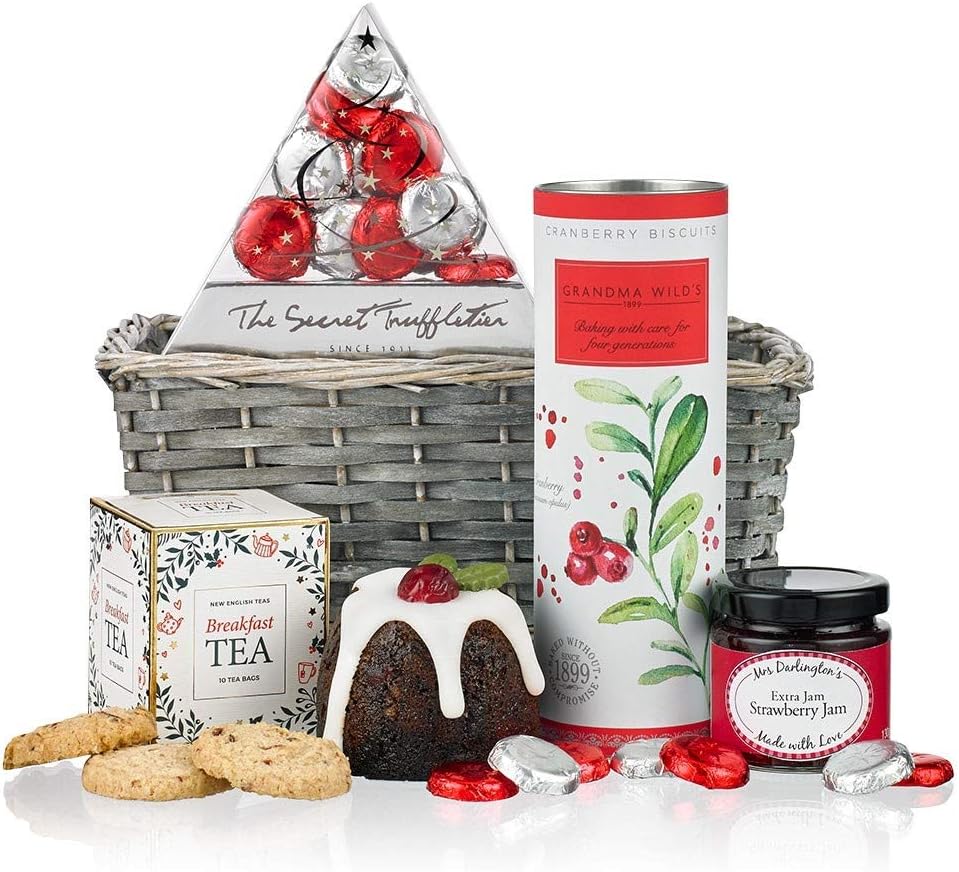 Virginia Hayward Festive Hamper, Festive Treats Tray - Hampers & Gourmet Gifts Decadent Festive Treats with Biscuits, Chocolates, Cake, Preserve and Tea - Delicious Festive Presents