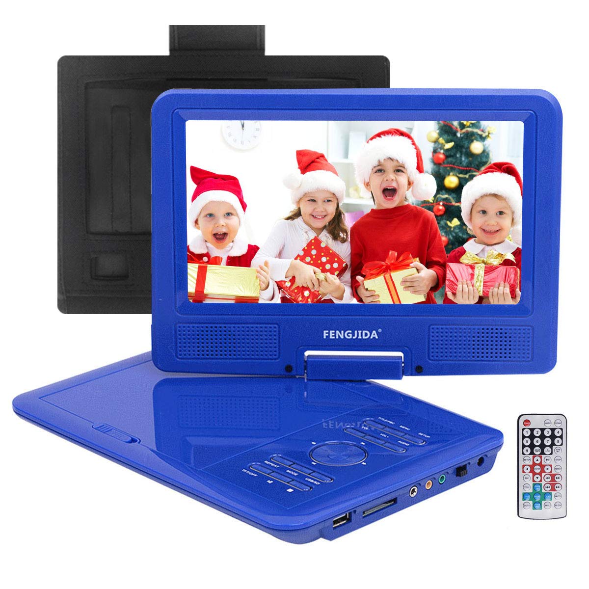FENGJIDA 9.5\'\' Portable DVD Player, Car DVD Player Headrest Mount, Swivel Screen, Built-in Rechargeable Battery, Remote Control, SD Card Slot USB Port - Blue