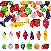 Cheriswelry 28Pcs 3D Resin Vegetable Fruit Pendants Carrot Corn Eggplant Pepper Strawberry Lemon Peach Dangle Charms with Platinum Loops 15-41mm for DIY Keychain Necklace Jewelry Making