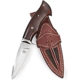 BIGCAT ROAR Predator Hunter D2 Steel - Handmade Fixed Blade Hunting Knife 10" - Walnut Wood Handle & Leather Belt Sheath - Bushcraft, Camping, Skinning & Survival Knife - Collector Hunter Men Gifts