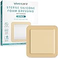 ViveCare Silicone Foam Dressing 6x6 with Border Adhesive - Bed Sore Bandage Foam Wound Dressing - Silicone Bordered Foam Dressing with Adhesive Border - Pressure Sore & Ulcer Wound Patches (5 Pack)