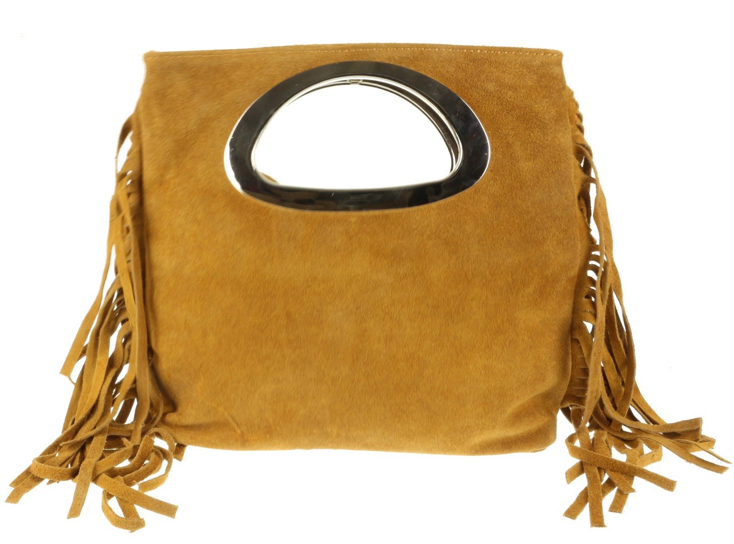 Girly Handbags Genuine Suede Fringe Italian Handbag - Tan